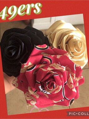 Handcrafted Fabric Rose Hair Clips - Red, Black & Gold